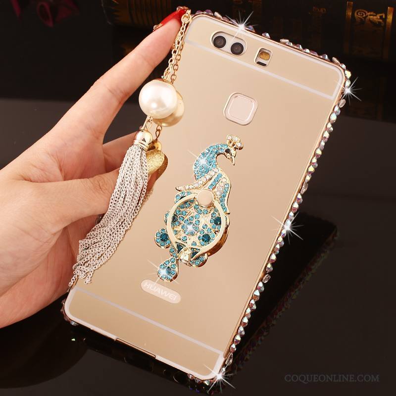 Huawei P9 Plus Or Border Étui Métal Protection Strass Coque De Téléphone