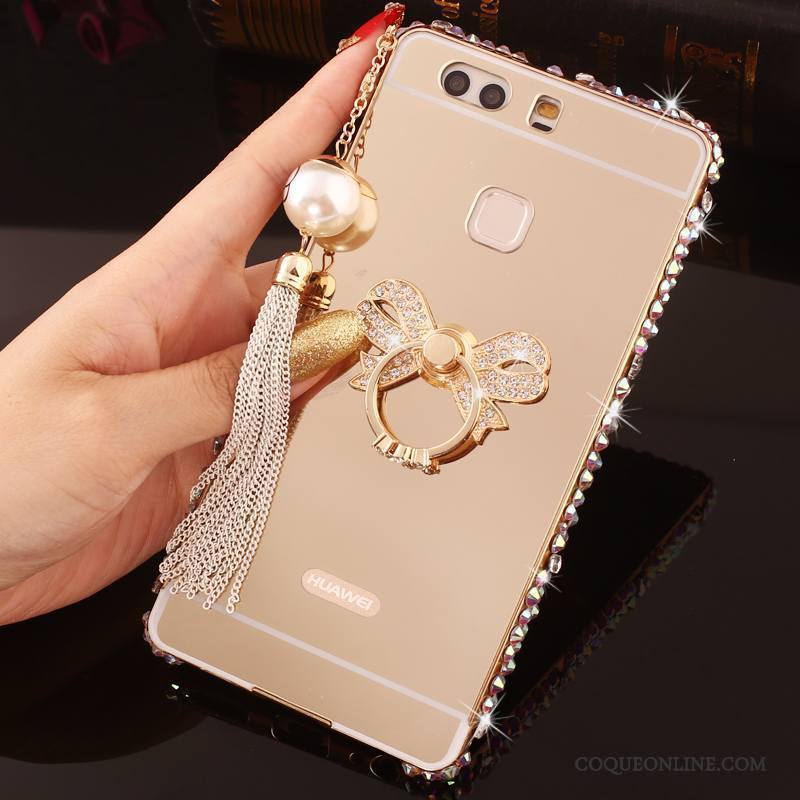 Huawei P9 Plus Or Border Étui Métal Protection Strass Coque De Téléphone