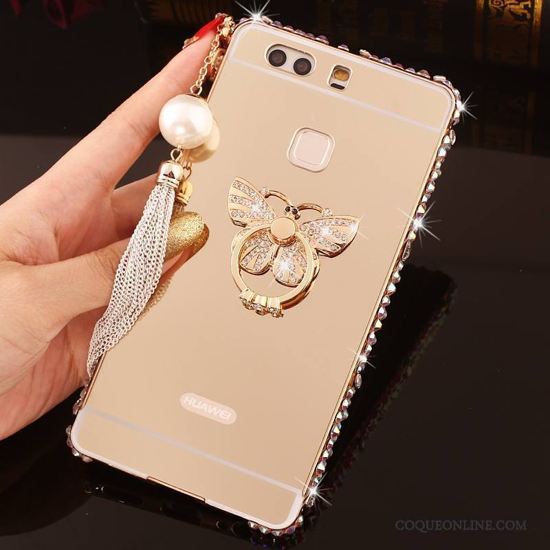 Huawei P9 Plus Or Border Étui Métal Protection Strass Coque De Téléphone