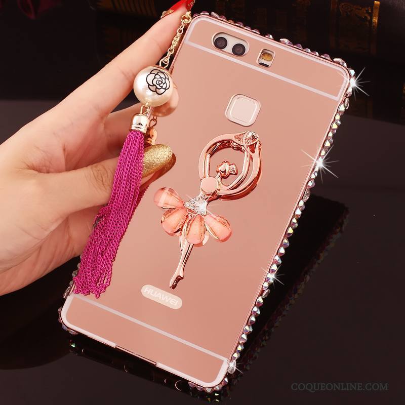 Huawei P9 Plus Or Border Étui Métal Protection Strass Coque De Téléphone