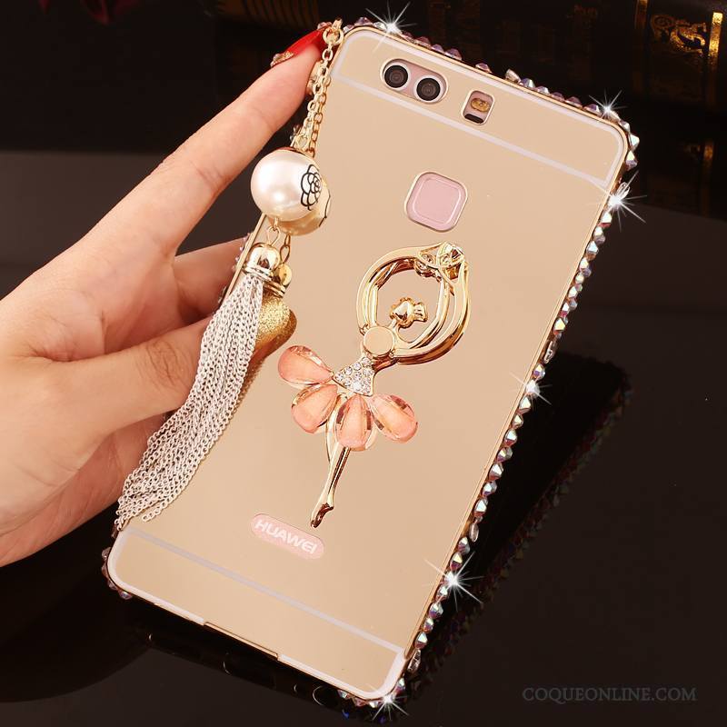 Huawei P9 Plus Or Border Étui Métal Protection Strass Coque De Téléphone