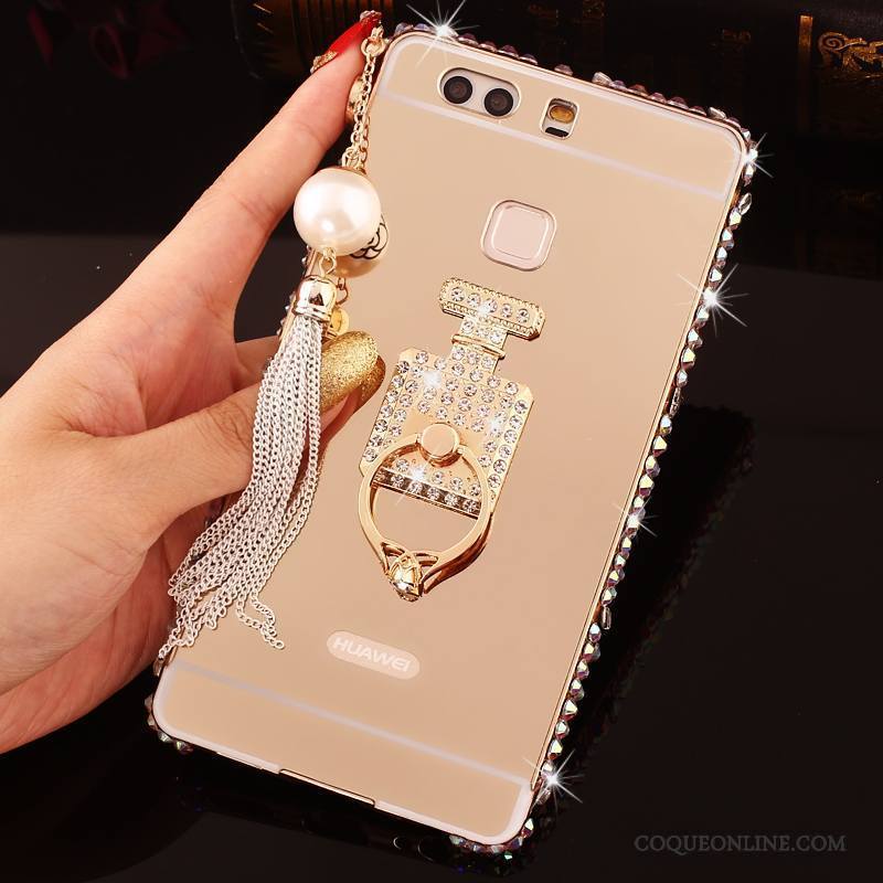 Huawei P9 Plus Or Border Étui Métal Protection Strass Coque De Téléphone