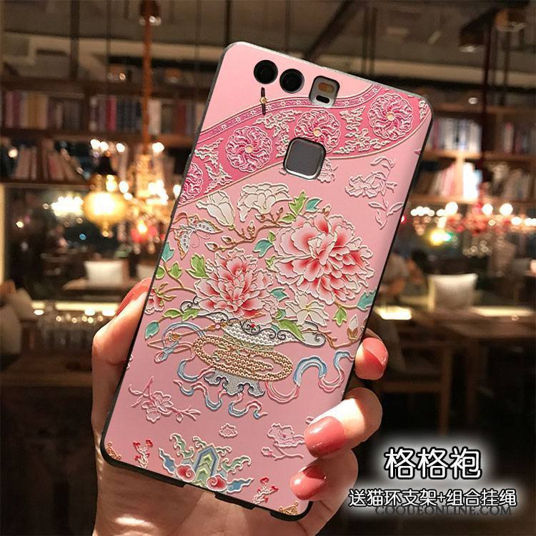 Huawei P9 Plus Ornements Suspendus Dessin Animé Silicone Rose Coque De Téléphone Étui Tendance