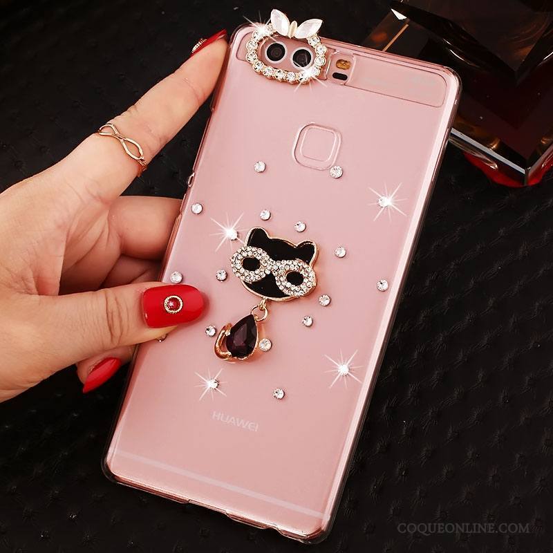 Huawei P9 Plus Protection Rose Étui Strass Coque De Téléphone Pu Difficile