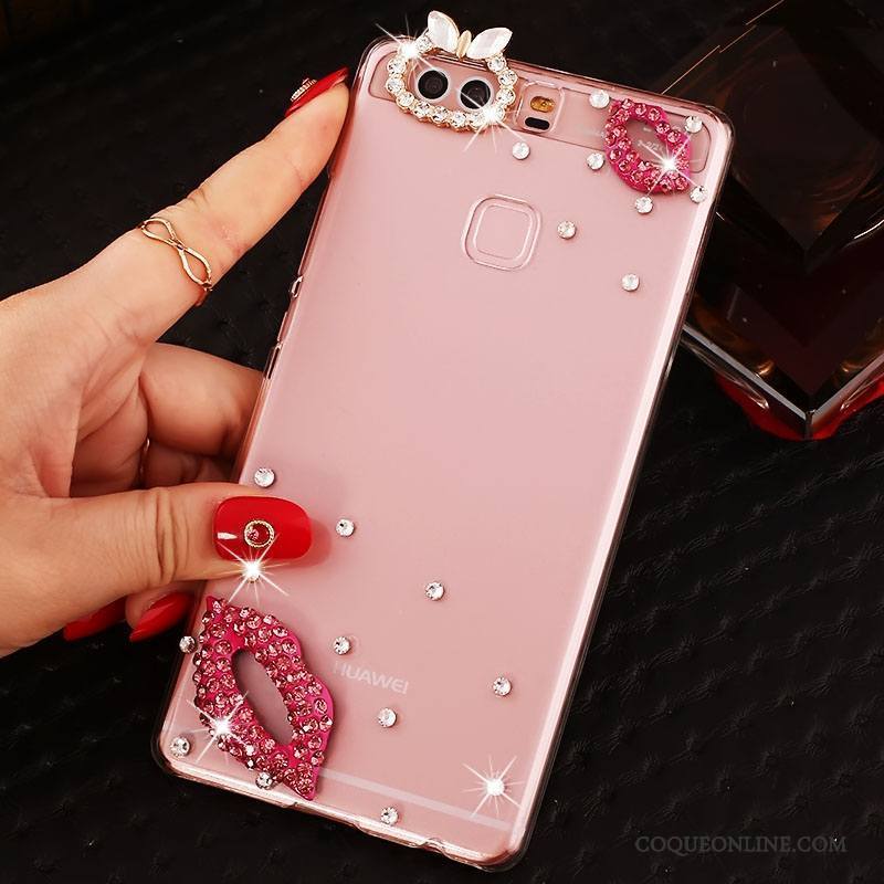 Huawei P9 Plus Protection Rose Étui Strass Coque De Téléphone Pu Difficile