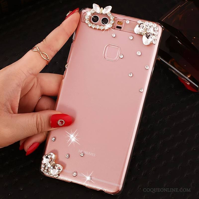 Huawei P9 Plus Protection Rose Étui Strass Coque De Téléphone Pu Difficile