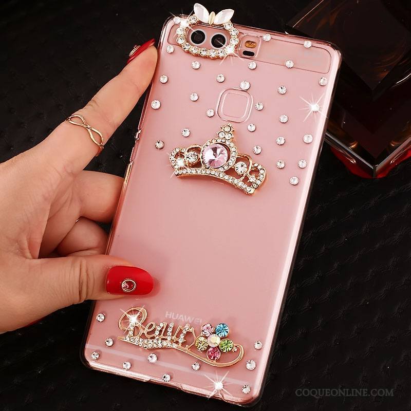 Huawei P9 Plus Protection Rose Étui Strass Coque De Téléphone Pu Difficile