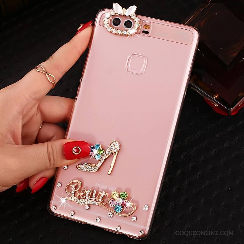 Huawei P9 Plus Protection Rose Étui Strass Coque De Téléphone Pu Difficile