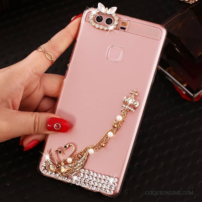 Huawei P9 Plus Protection Rose Étui Strass Coque De Téléphone Pu Difficile