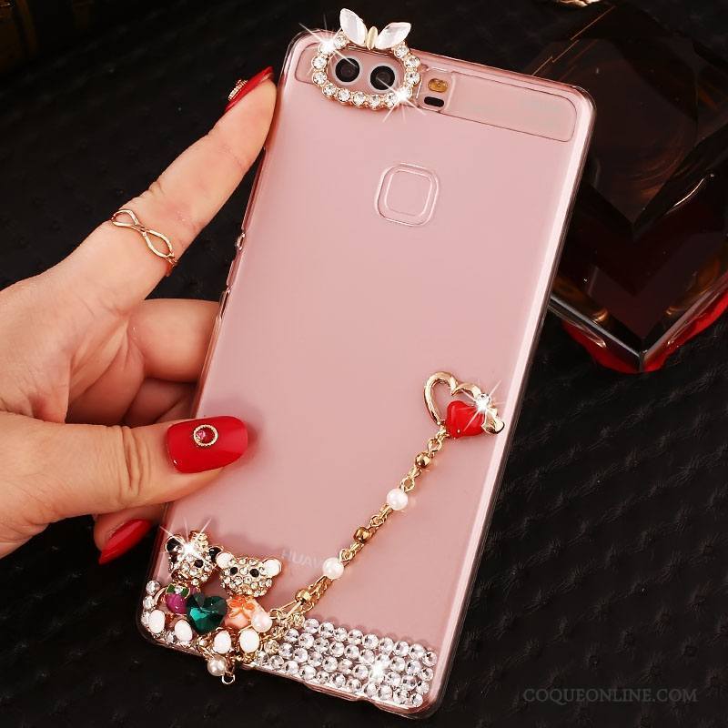 Huawei P9 Plus Protection Rose Étui Strass Coque De Téléphone Pu Difficile