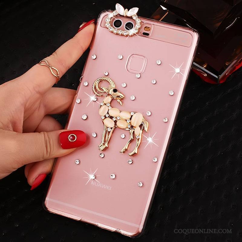 Huawei P9 Plus Protection Rose Étui Strass Coque De Téléphone Pu Difficile