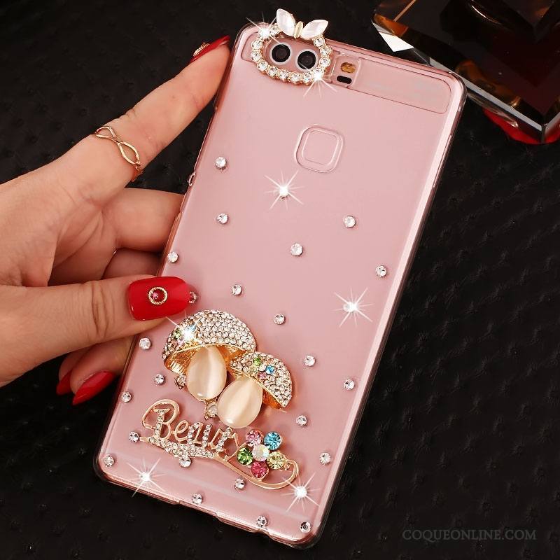 Huawei P9 Plus Protection Rose Étui Strass Coque De Téléphone Pu Difficile