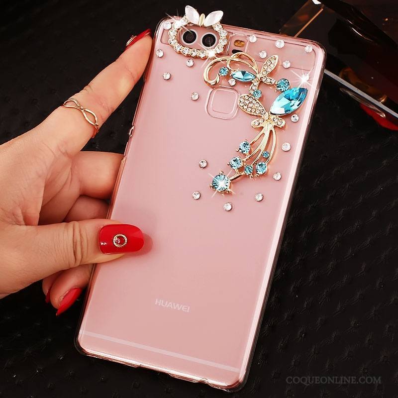 Huawei P9 Plus Protection Rose Étui Strass Coque De Téléphone Pu Difficile