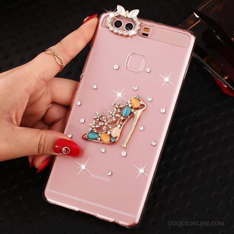 Huawei P9 Plus Protection Rose Étui Strass Coque De Téléphone Pu Difficile