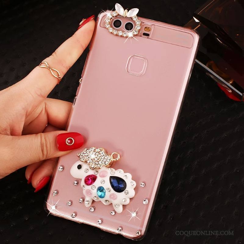 Huawei P9 Plus Protection Rose Étui Strass Coque De Téléphone Pu Difficile