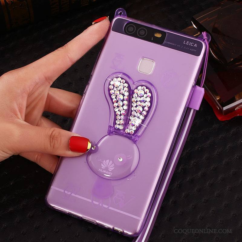 Huawei P9 Plus Protection Violet Dessin Animé Strass Coque Très Mince Silicone