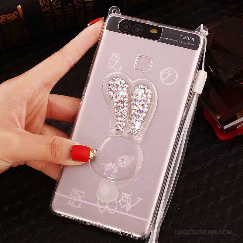 Huawei P9 Plus Protection Violet Dessin Animé Strass Coque Très Mince Silicone