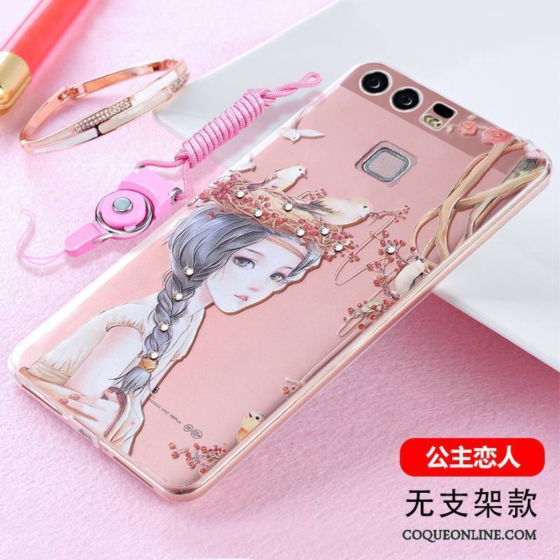 Huawei P9 Plus Strass Coque De Téléphone Tendance Gaufrage Pu Silicone Ornements Suspendus