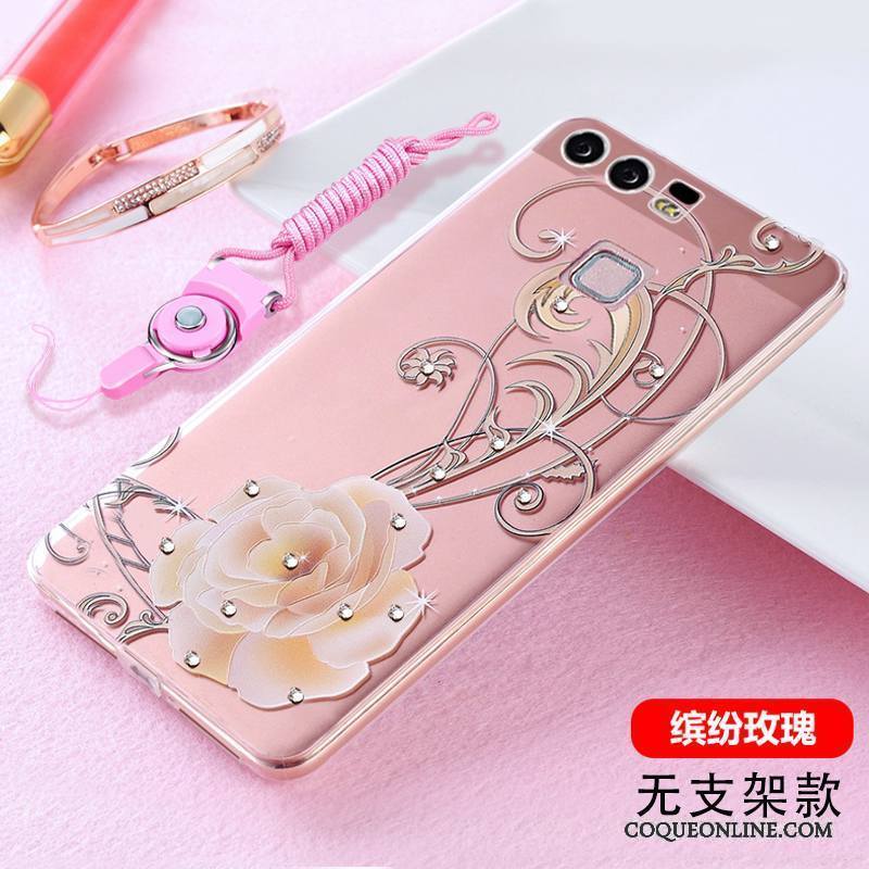 Huawei P9 Plus Strass Coque De Téléphone Tendance Gaufrage Pu Silicone Ornements Suspendus