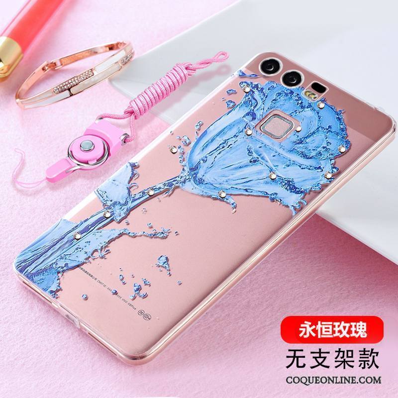 Huawei P9 Plus Strass Coque De Téléphone Tendance Gaufrage Pu Silicone Ornements Suspendus