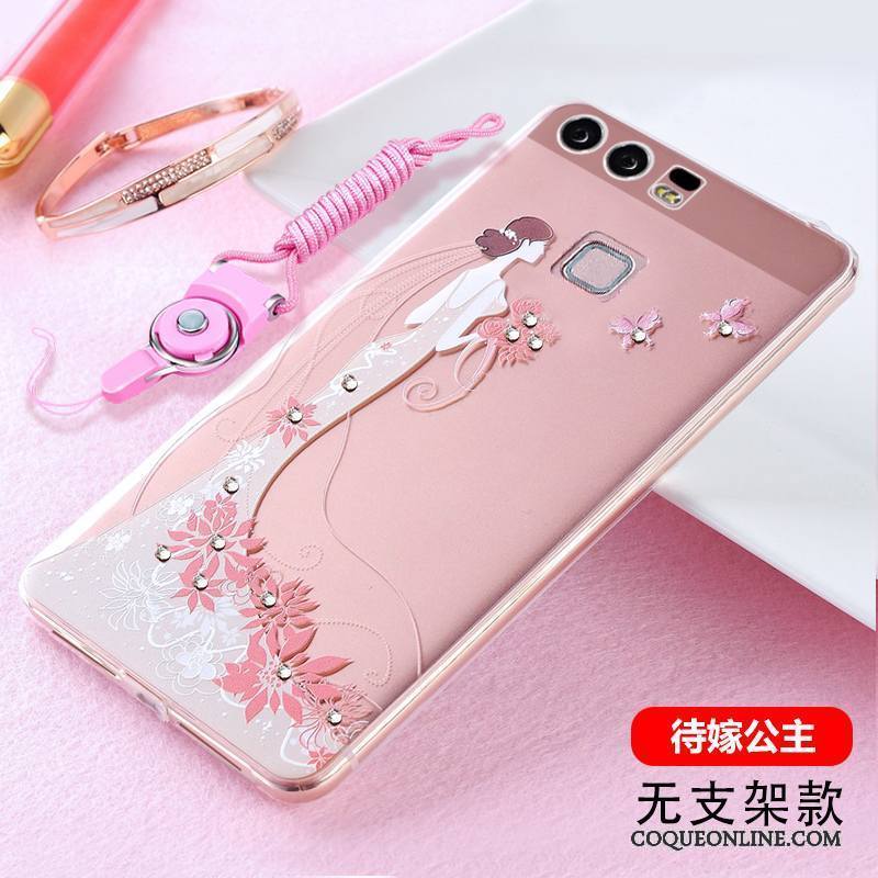 Huawei P9 Plus Strass Coque De Téléphone Tendance Gaufrage Pu Silicone Ornements Suspendus