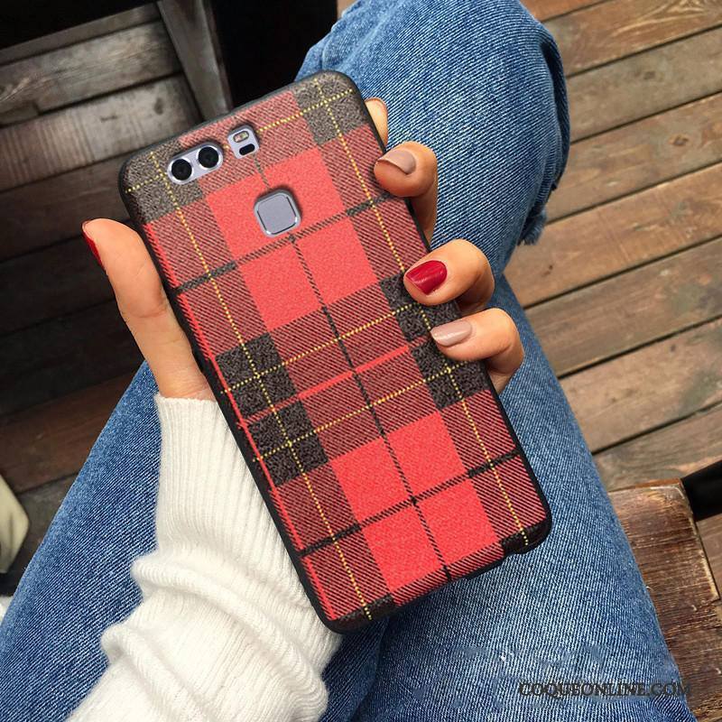 Huawei P9 Plus Très Mince Étui Fluide Doux Plaid Coque De Téléphone Rouge Silicone