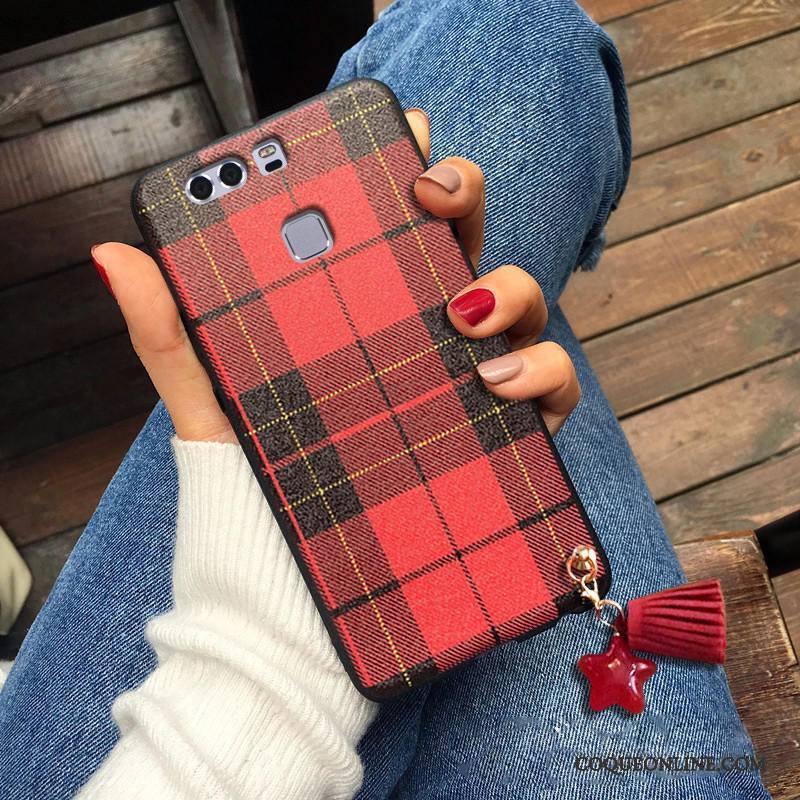 Huawei P9 Plus Très Mince Étui Fluide Doux Plaid Coque De Téléphone Rouge Silicone