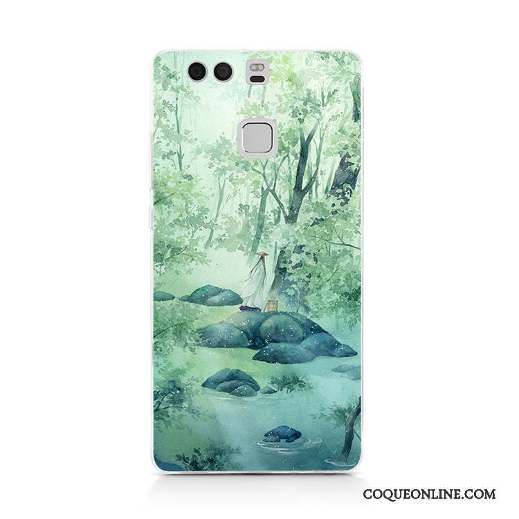 Huawei P9 Plus Vent Coque De Téléphone Vintage Peinte À La Main Étui Vert Protection