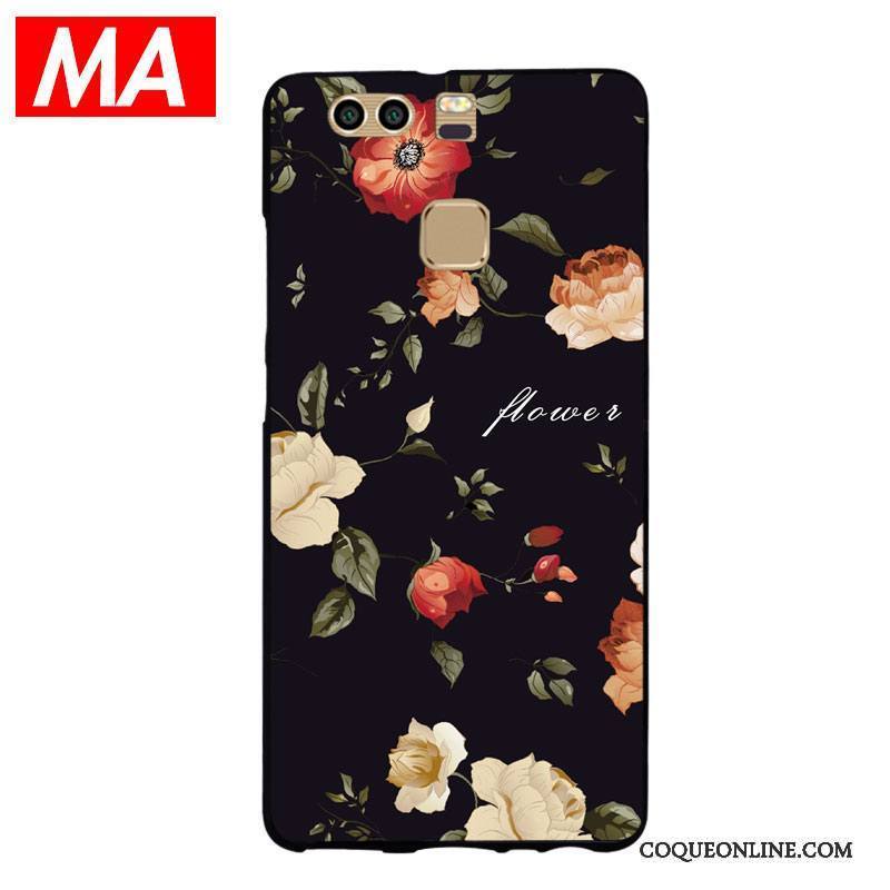 Huawei P9 Plus Étui Coque De Téléphone Fleurs Personnalité Noir Silicone Créatif