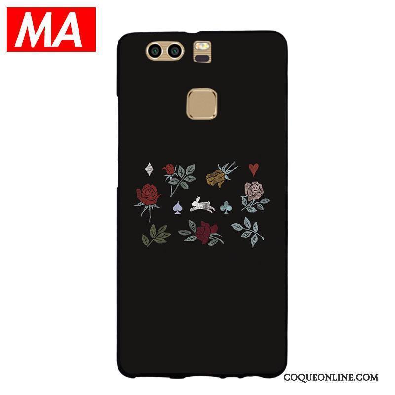 Huawei P9 Plus Étui Coque De Téléphone Fleurs Personnalité Noir Silicone Créatif