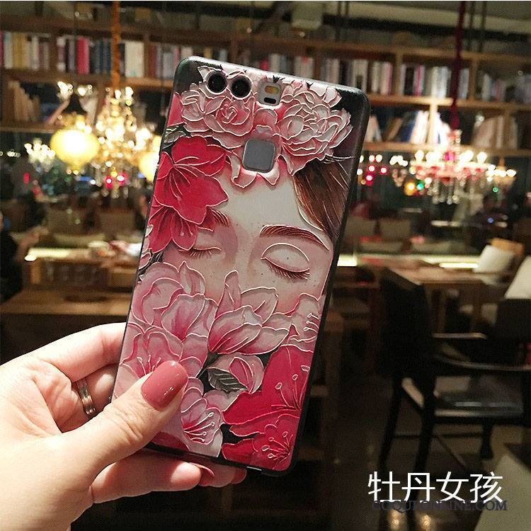 Huawei P9 Rose Fluide Doux Coque De Téléphone Délavé En Daim Silicone Gaufrage Étui