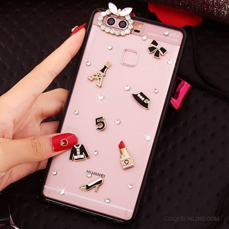 Huawei P9 Rose Protection Étui Coque De Téléphone Strass Silicone Ornements Suspendus