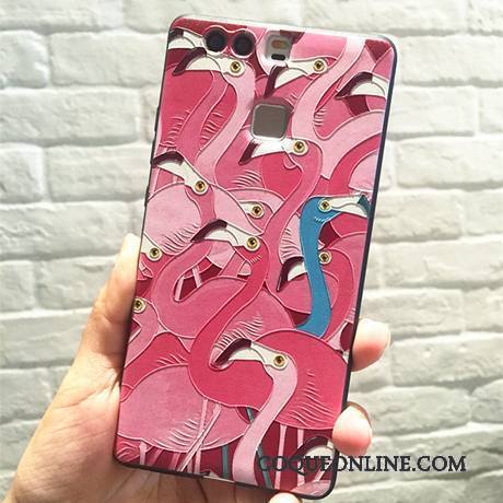 Huawei P9 Silicone Délavé En Daim Protection Gaufrage Noir Rose Coque