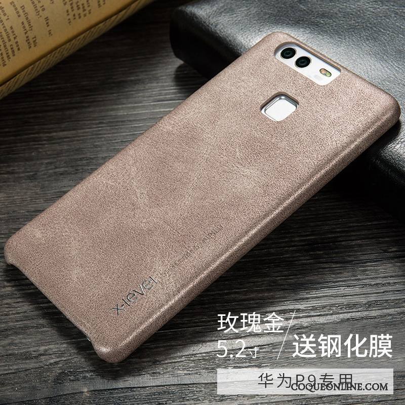 Huawei P9 Tendance Coque Protection Cuir Véritable Étui Noir De Téléphone