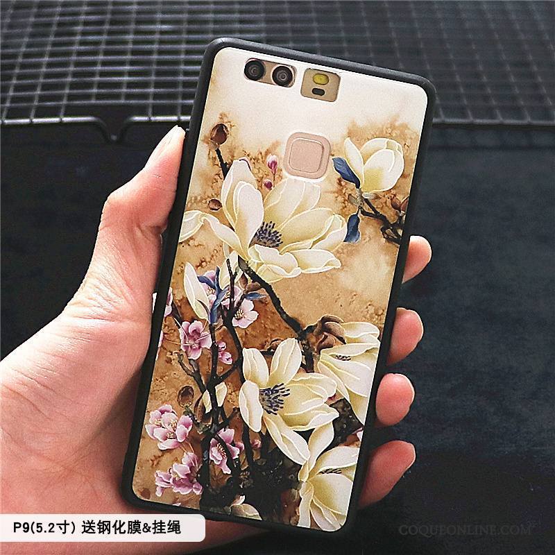 Huawei P9 Tout Compris Coque De Téléphone Style Chinois Étui Gaufrage Rose Délavé En Daim