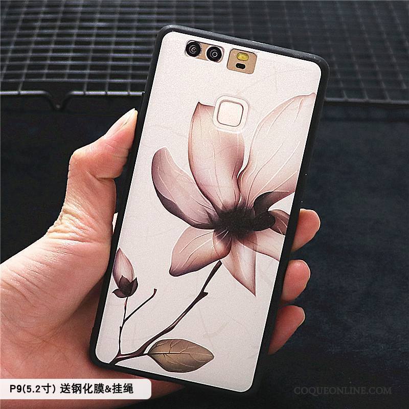 Huawei P9 Tout Compris Coque De Téléphone Style Chinois Étui Gaufrage Rose Délavé En Daim