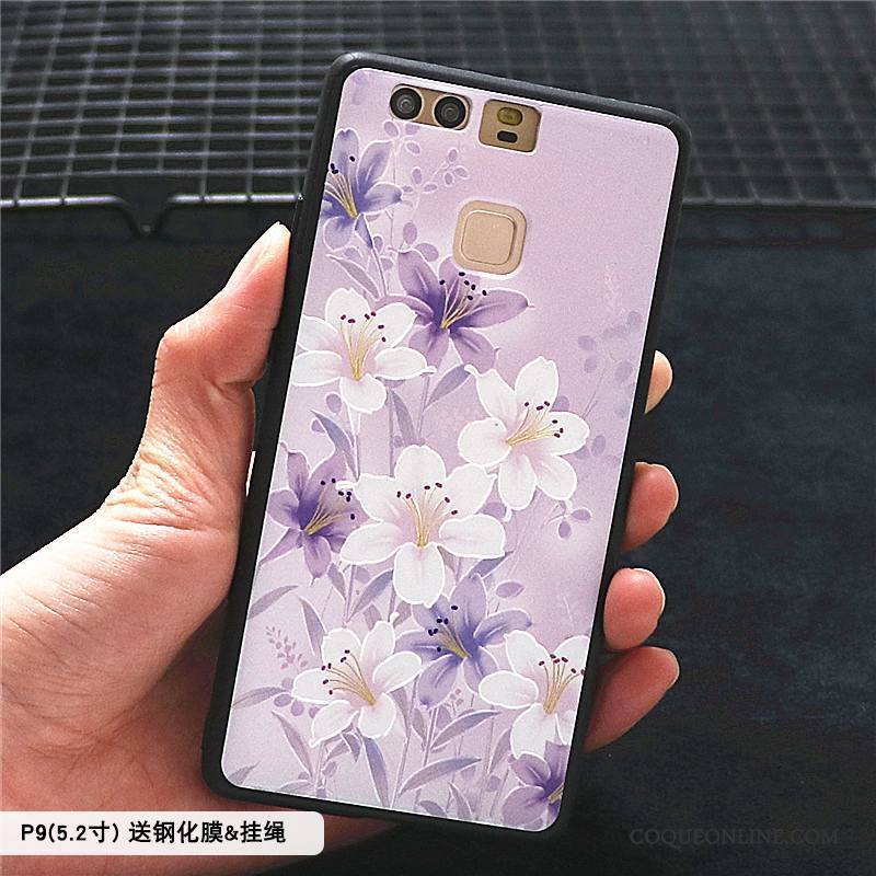 Huawei P9 Tout Compris Coque De Téléphone Style Chinois Étui Gaufrage Rose Délavé En Daim