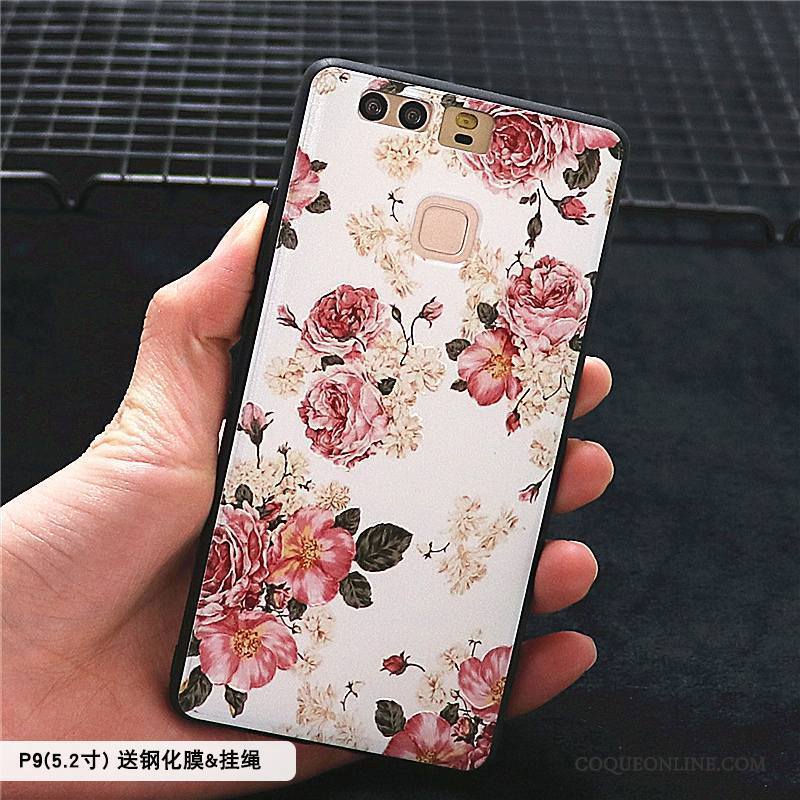 Huawei P9 Tout Compris Coque De Téléphone Style Chinois Étui Gaufrage Rose Délavé En Daim