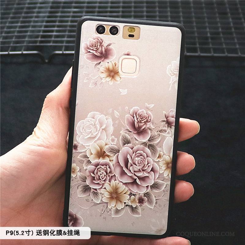 Huawei P9 Tout Compris Coque De Téléphone Style Chinois Étui Gaufrage Rose Délavé En Daim