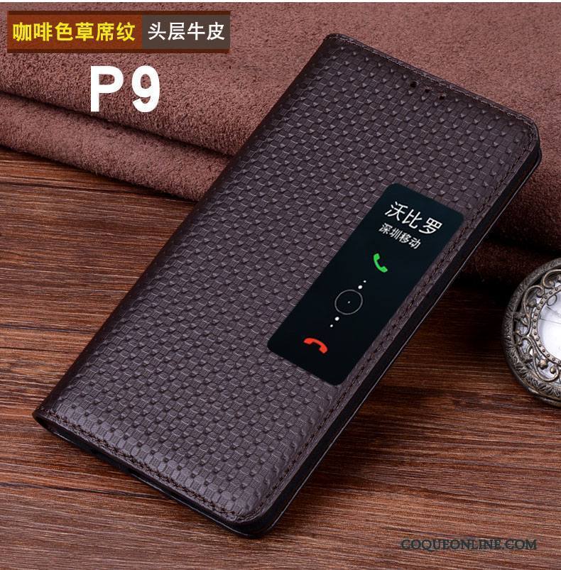 Huawei P9 Téléphone Portable Cuir Véritable Étui En Cuir Dormance Protection Coque De Téléphone Membrane