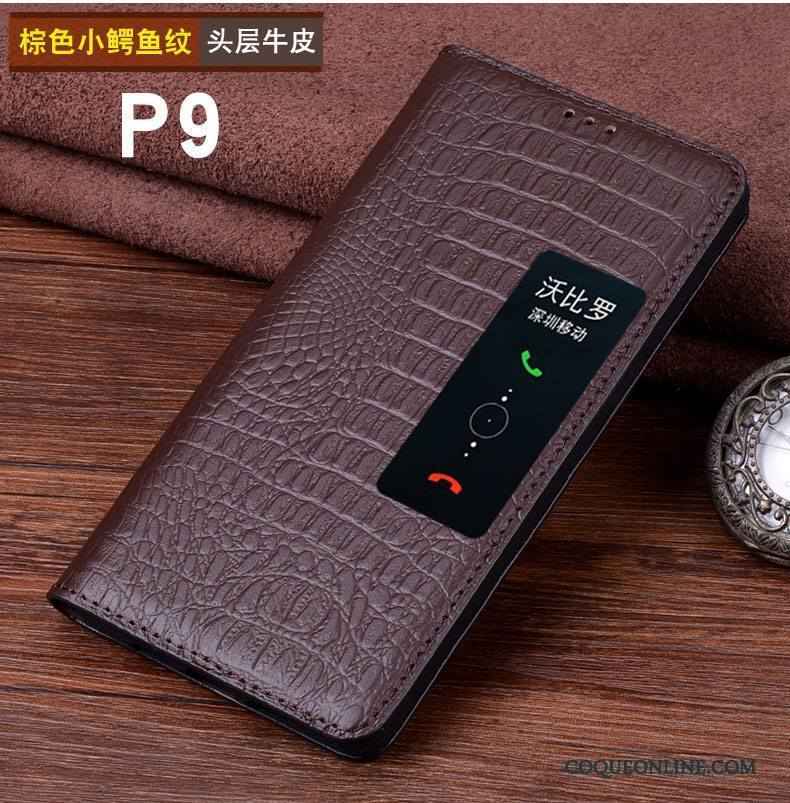 Huawei P9 Téléphone Portable Cuir Véritable Étui En Cuir Dormance Protection Coque De Téléphone Membrane