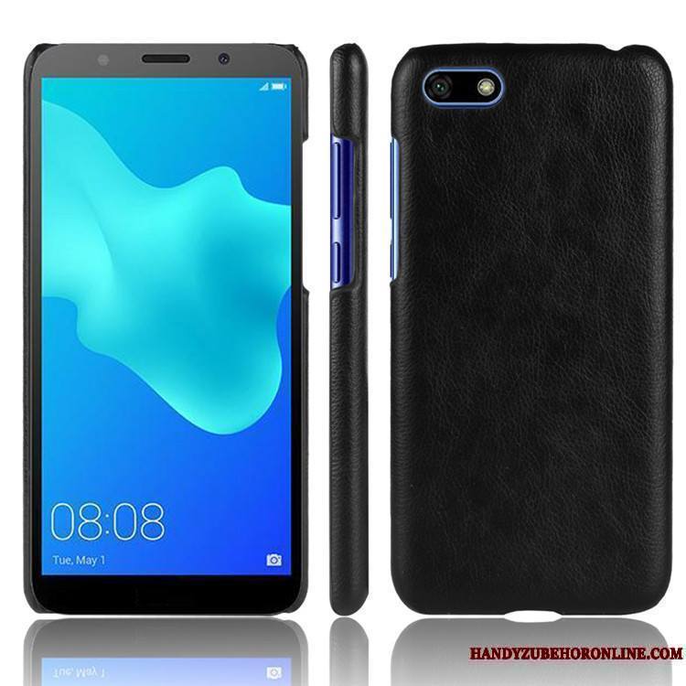 Huawei Y5 2018 Noir Coque De Téléphone Litchi Modèle Fleurie Tendance Difficile Étui