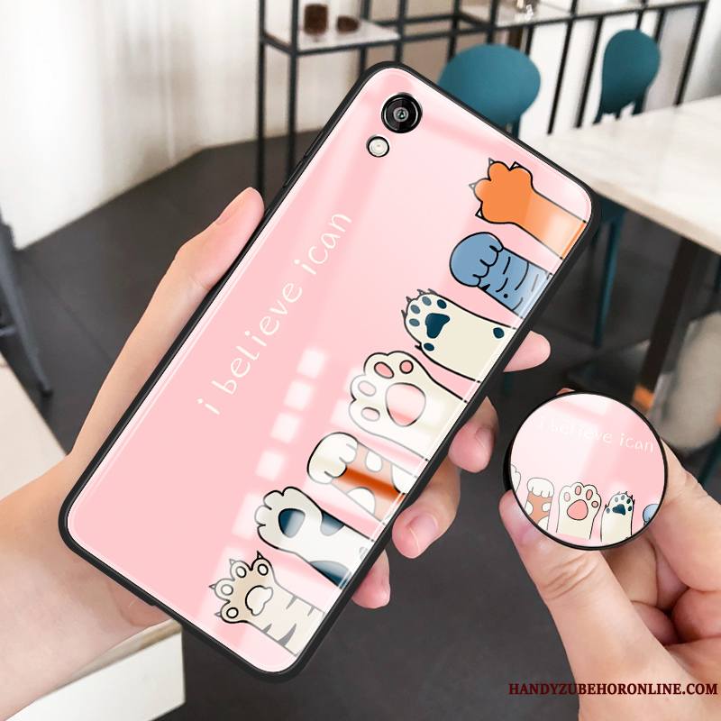 Huawei Y5 2019 Étui Petit Frais Rose Protection Coque Verre