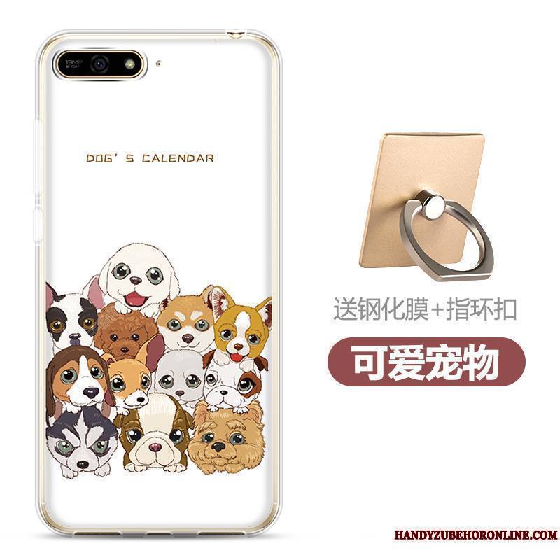 Huawei Y6 2018 Coque Tempérer Dessin Animé Téléphone Portable Fluide Doux Membrane Transparent Blanc