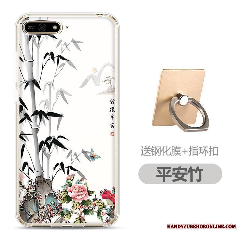 Huawei Y6 2018 Coque Tempérer Dessin Animé Téléphone Portable Fluide Doux Membrane Transparent Blanc