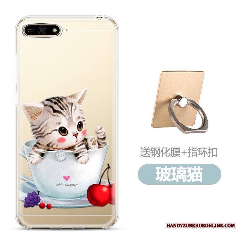 Huawei Y6 2018 Coque Tempérer Dessin Animé Téléphone Portable Fluide Doux Membrane Transparent Blanc