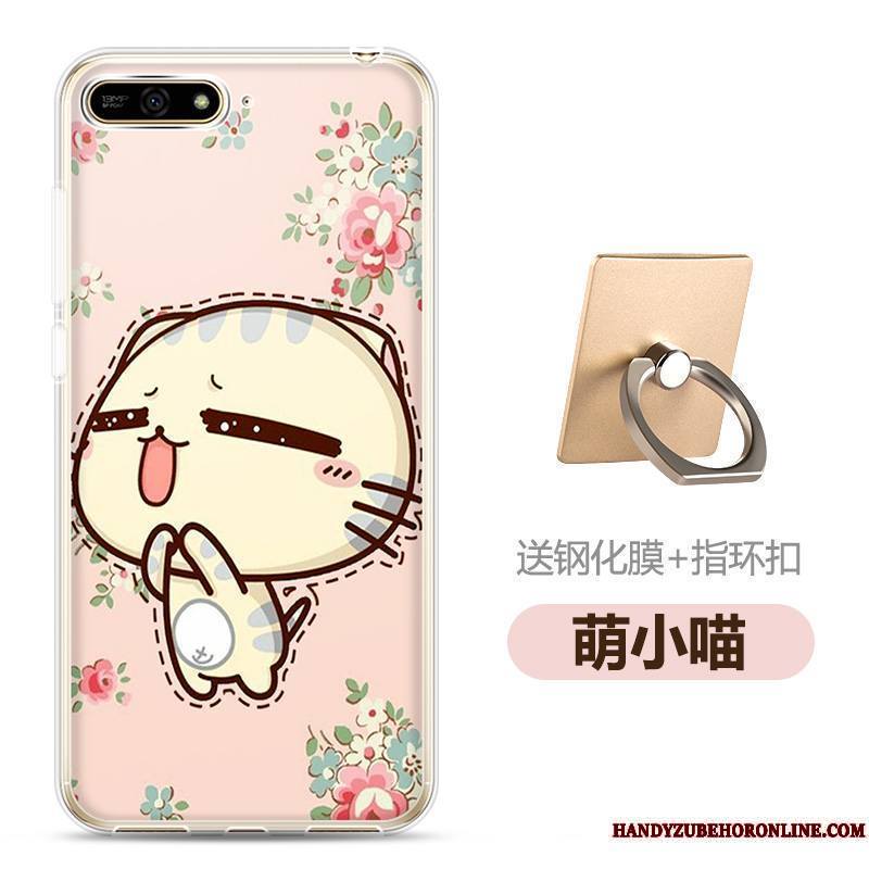 Huawei Y6 2018 Coque Tempérer Dessin Animé Téléphone Portable Fluide Doux Membrane Transparent Blanc