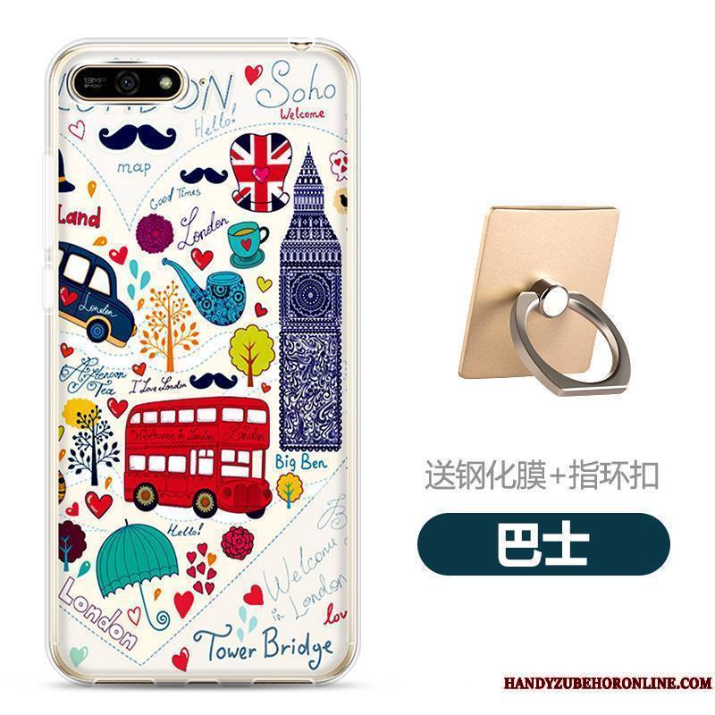 Huawei Y6 2018 Coque Tempérer Dessin Animé Téléphone Portable Fluide Doux Membrane Transparent Blanc