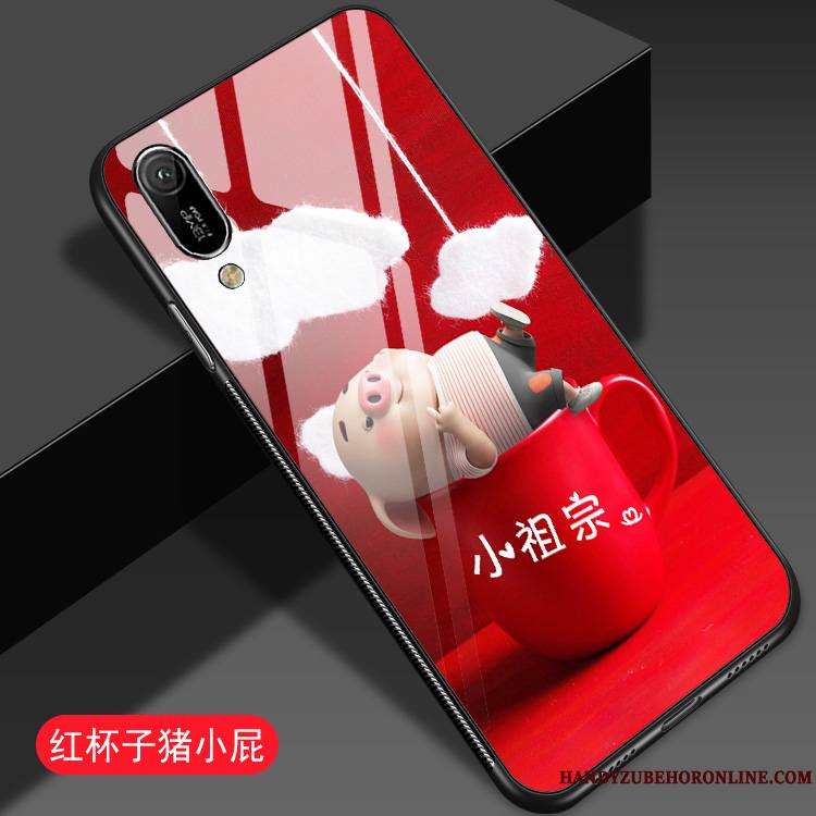 Huawei Y6 2019 Charmant Coque De Téléphone Miroir Bleu Petit Net Rouge Verre