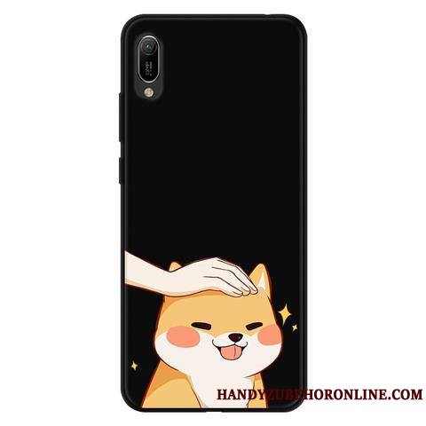 Huawei Y6 2019 Coque Fluide Doux Délavé En Daim Protection Téléphone Portable Étui Noir Dessin Animé